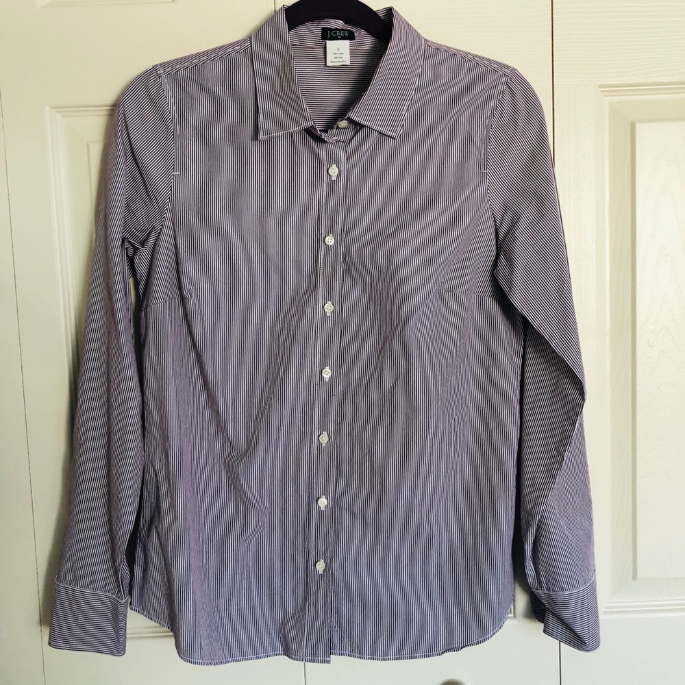 J. Crew Womens Classic Button Down Stretch Oxford Dress Shirt Striped Small